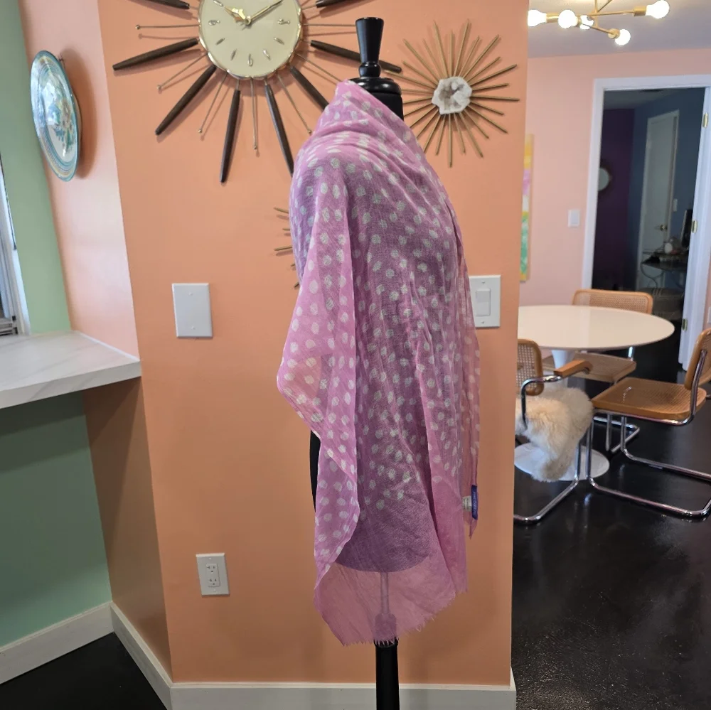 Pine Cone Hill Pink Polka Dot Scarf Luxury Knit Wool & Silk Coastal Vacation